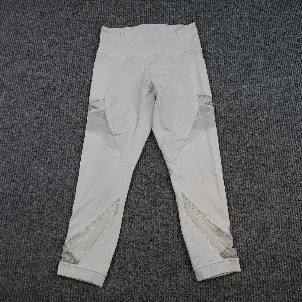 Lululemon Mesh In Motion Leggings Womens 8 White High Waist Mesh Panel Ankle